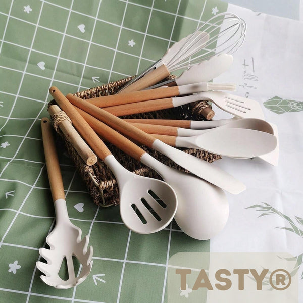 Tasty® Set de Utensilios en Silicón x12 + Vaso Incluido