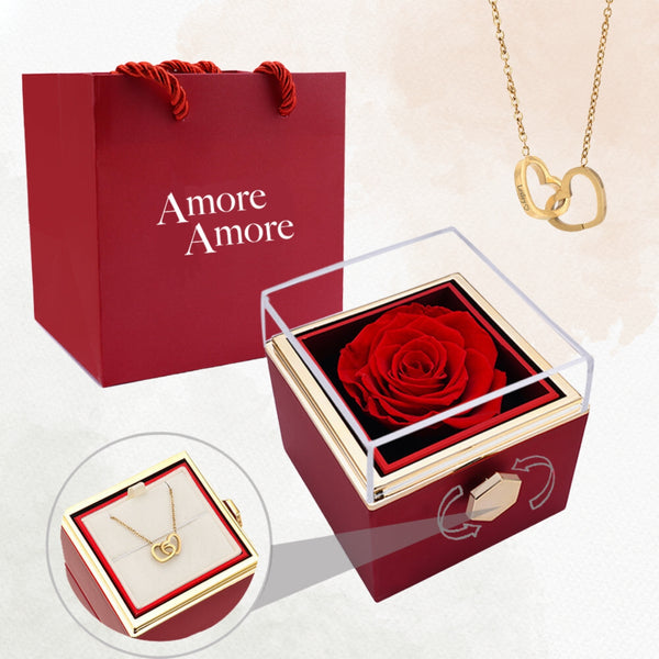 Eterlove® Rosa Eterna + Collar de Corazones Entrelazados