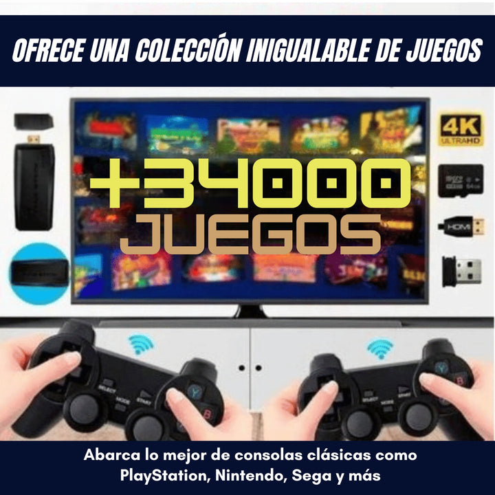 Consola GameStick® 4K + 2 Controles Inálambricos