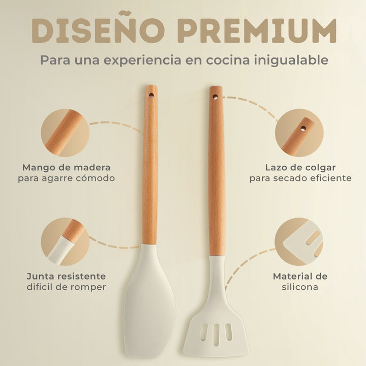 Tasty® Set de Utensilios en Silicón x12 + Vaso Incluido