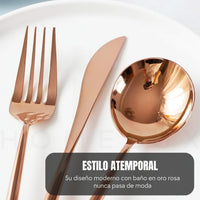 LuxSet® Set de 24 Cubiertos Oro Rosa