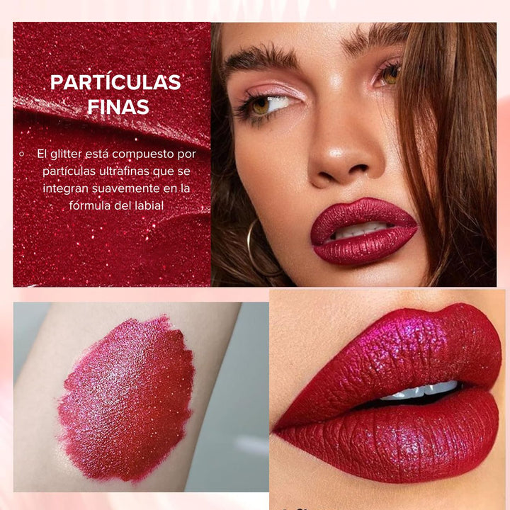 Pudaier® Labial 3D Mate con Infusión de Glitter Intransferible