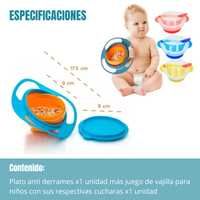 SpinBowl® Plato antiderrames + juego de 3 platos con cuchara GRATIS